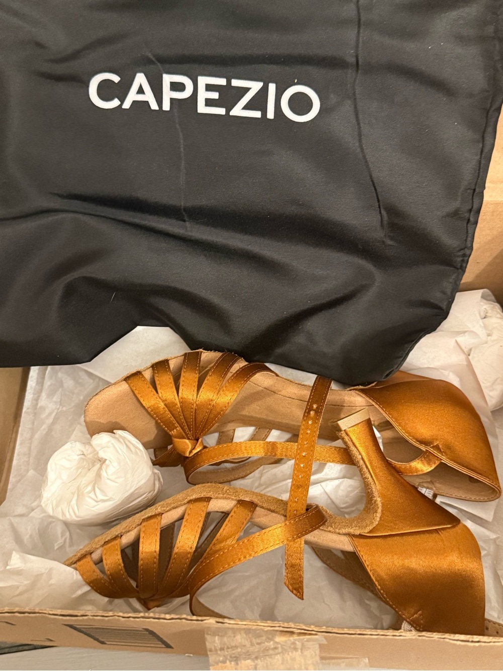 Capezio 5 Julia 2.5” Heel Ballroom Dance Shoe Cinnamon Brown Satin Strappy - Picture 4 of 9
